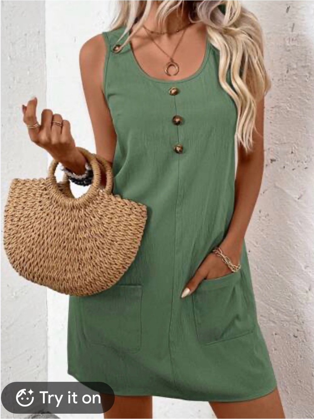 SHEIN Sage Green Button-Front Mini Dress